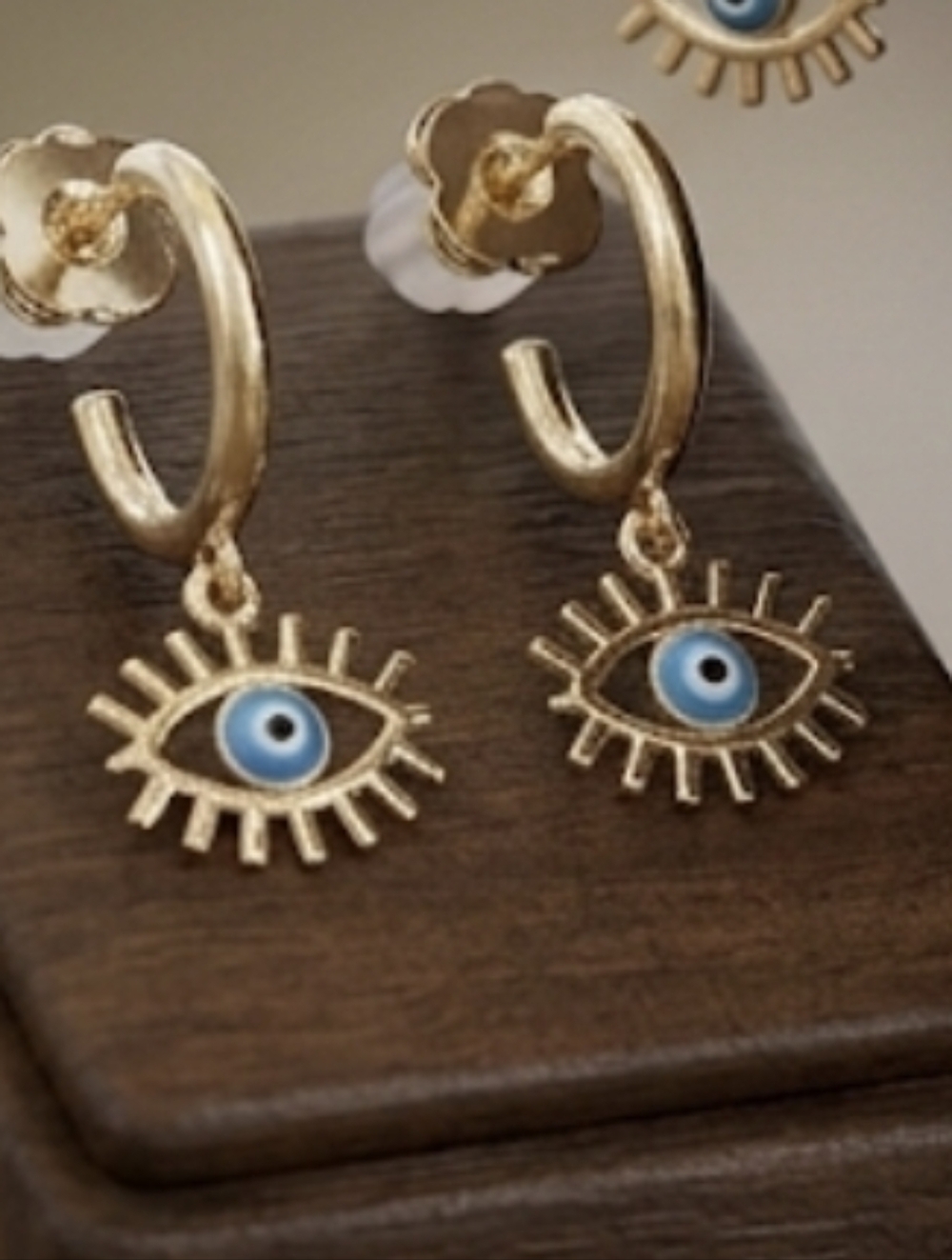 Evil Eye Dangle Huggie Hoop Earrings - Silver & Blue